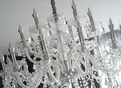Clear 18 Lights K9 Crystal Chandelier,Chandeliers for Dining Room,Bedroom,Living Room, Candle Pendant Lamp Ceiling Lighting, 39 inch x32 Inch (Color: Clear) with 18pcs 5W E12 LED Bulbs.