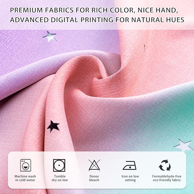 XiDi Curtains for Girls Bedroom 2 Panel Set, Thermal Insulated Window Ombre Panels, Rainbow Pink Drapes for Kids Room Unicorn Wall Decals, Black Out Curtains 54 Inch Long Pink/Purple/Green 34x54