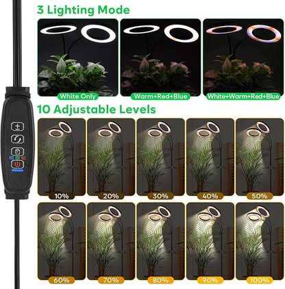 Dual-Head Grow Lights for Indoor Plants, LED Full Spectrum Floor Plant Lamp with Timer 3/9/12H, Height Adjustable 23"-67" Standing Grow Light for Large Tall Plants, 10 Brightness & Flexible Gooseneck