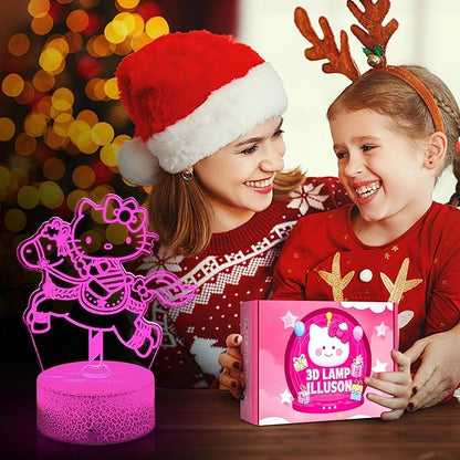 3D Kitty Night Light - Kitty Stuff 7 Color LED Cute Kitty Lamp Room Decor with Remote Control, Timer & Dimmable Function Gifts for Girls Birthday & Christmas with Greeting Gift Card