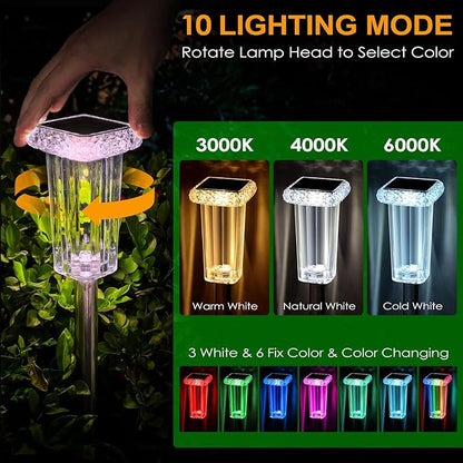 DenicMic Solar Lights Outdoor Waterproof 8 Pack Bright 3000K 4000K 6000K White and 6 Fixed Color and Color Changing LED Landscape Path Lighting for Outside Yard Pathway Walkway Garden Decor