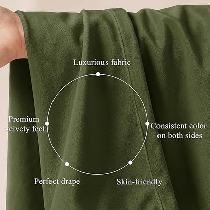 StangH Moss Green Curtains 92 inches Long Super Soft Velvet Room Darkening Thermal Insulated Window Drapes Back Tab Christmas Decor for Bedroom Living Room, W52 x L92, 2 Panels