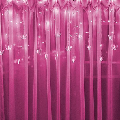 Butterfly Curtain Fairy Lights USB Plug in, 8 Modes 96 LED 11.5FT Firefly Window Twinkle Timer String Lights with Remote for Bedroom Patio Christmas Wedding Party Decoration (Pink)