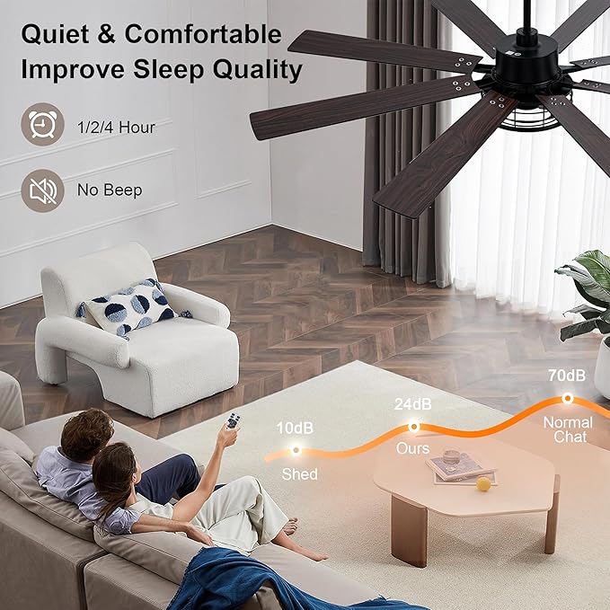 72 Inch Farmhouse Ceiling Fan with Lights and Remote Large Rustic Ceiling Fan Industrial Black Caged Fandelier Chandelier Light, Reversible Quiet DC Motor 6 Speeds for Indoor Outdoor