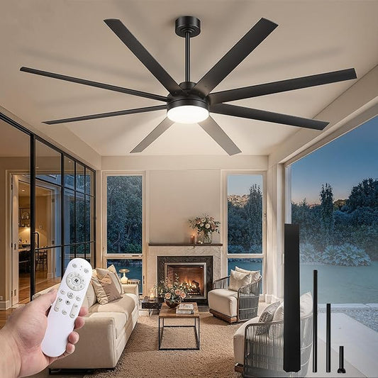 Fanbulous 72 Inch Large Ceiling Fans with Lights, Black Ceiling Fan with Remote Control, Dimmable, 3CCT, Quiet, Modern Ceiling fan For Living Room, Bedroom, Kitchen, Patio, Outdoor