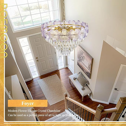 13-Light Modern Flower Elegant Chandeliers Purple 24" Luxury Chandelier Lighting Ceiling Pendant Light Fixture for Living Room Dining Room Kitchen Foyer