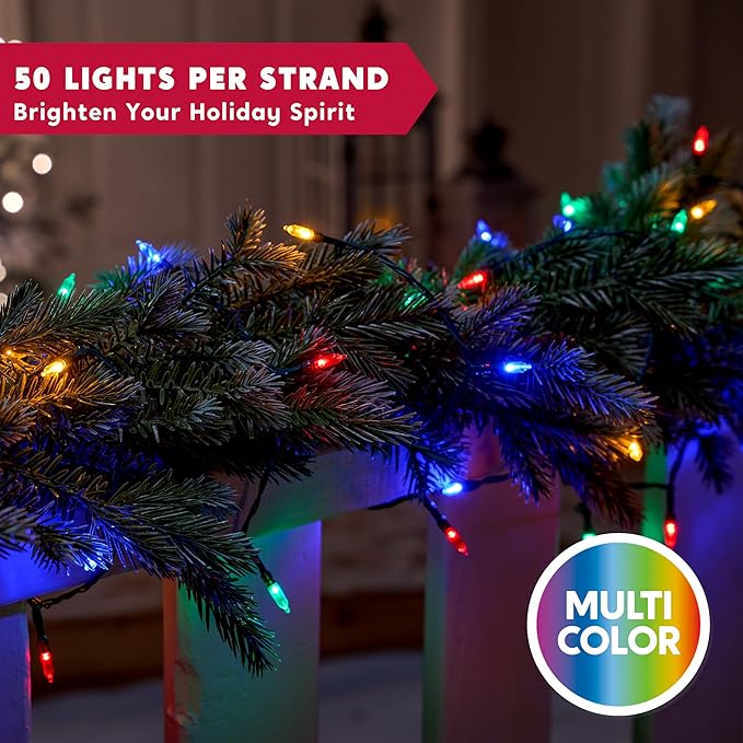 Joiedomi LED Christmas String Lights,2×50 Count 32.6FT Battery Operated Christmas Tree Fairy Lights with 8 Modes,Multifunction Green Wire for Xmas Decor Party Holiday House,Multicolor