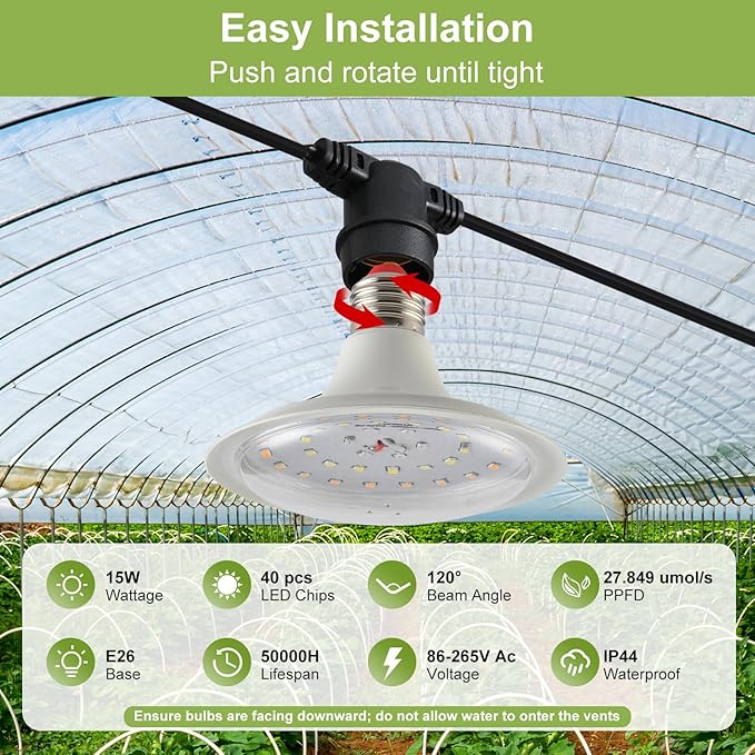 Outdoor Grow Lights for Plants, Full Spectrum Greenhouse Grow Light, Outdoor Waterproof Appearance Patent Design, 42FT Adjustable Cord for Vegetables, Seedlings, Flowers (12 Lights)