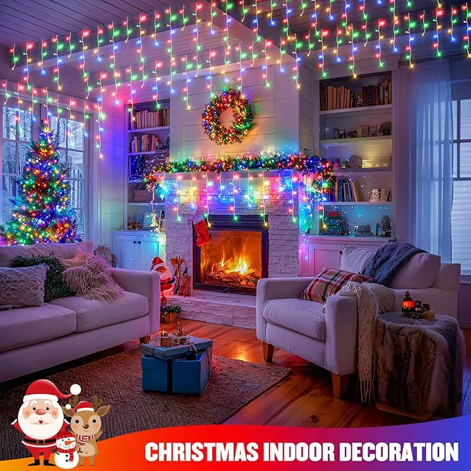 JMEXSUSS 400 LED 38.8Ft Icicle Christmas Lights with Remote - Outdoor Multicolor String Lights Plug in, 8 Mode for Outside Indoor House Yard Patio Eave Decorations