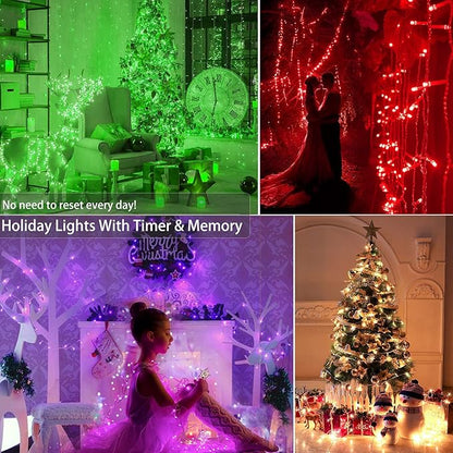 BrizLabs RGB String Lights, Color Changing Red White Blue Patriotic Lights, 100 LED 33ft USB Mini Christmas Light String Dimmable, Remote Twinkle Fairy Light Clear Wire for Xmas Halloween Party Room