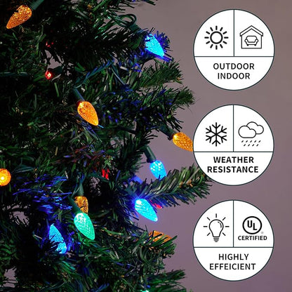 Christmas Lights C6 Multicolor 70 Count Strawberry Green Wire, 24.8 Feet Length Outdoor Connectable Light String for Festival Party Garden Spring Summer Home Decoration