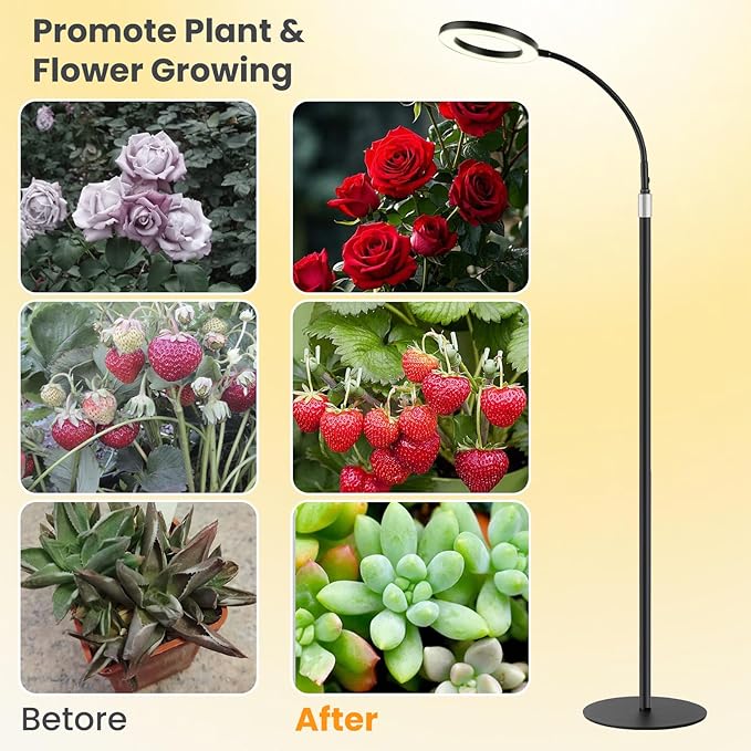 Grow Lights for Indoor Plants, Full Spectrum Plant Grow Light with 3/9/12H Timer, 3 Color Modes, 10 Brightness, Adjustable Growing Lamp for Large Indoor Plants, 51.2-66.9 Inch