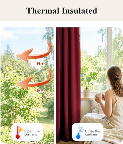 StangH Red Curtains 90 inches Long Luxury Super Soft Velvet Theater Curtains Back Tab Thermal Insulated Room Darkening Privacy Panels for Living Dining Room, W52 x L90, 2 Panels
