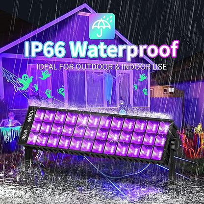 100W Black Light Bar IP66 Waterproof, LED Blacklight with Plug+Switch+6ft Cord, Outdoor Black lights, Light Up 1400 sq.ft, for Neon Glow Party Body Paint Fluorescent Poster Classroom Halloween, 3Pack
