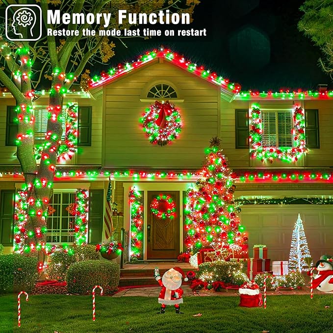 165FT 500 LED Outdoor String Lights, Plug in Christmas Lights Indoor Waterproof, 8 Modes Twinkle Fairy Lights for Outside Xmas Tree Patio Garden Holiday Decorations, Red and Green