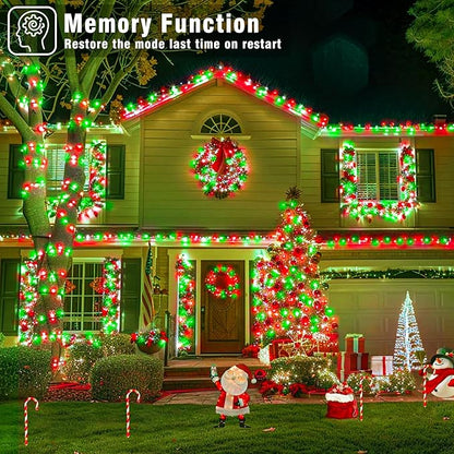 100FT 300 LED Outdoor String Lights, Connectable Christmas Lights Indoor Waterproof with 8 Modes, Plug in Twinkle Fairy Lights Clear Wire for Bedroom Home Wedding Patio Decorations, Red and Green
