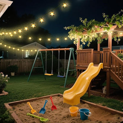 50 LED Solar Star Lights Outdoor, 30.67FT Star Twinkle Lights Outdoor Waterproof with 8 Modes, Solar Powered String Lights, Yard Patio Garden Camping Wedding Party Decor（Warm White）