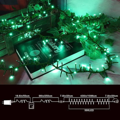 LAMPHOME Green String Lights, 46ft 500 LED Plug-in Green Fairy Lights, 11 Modes Twinkle Christmas Lights, Waterproof Lights LED String for Indoor Outdoor Grinch Tree St Patricks Day Decor