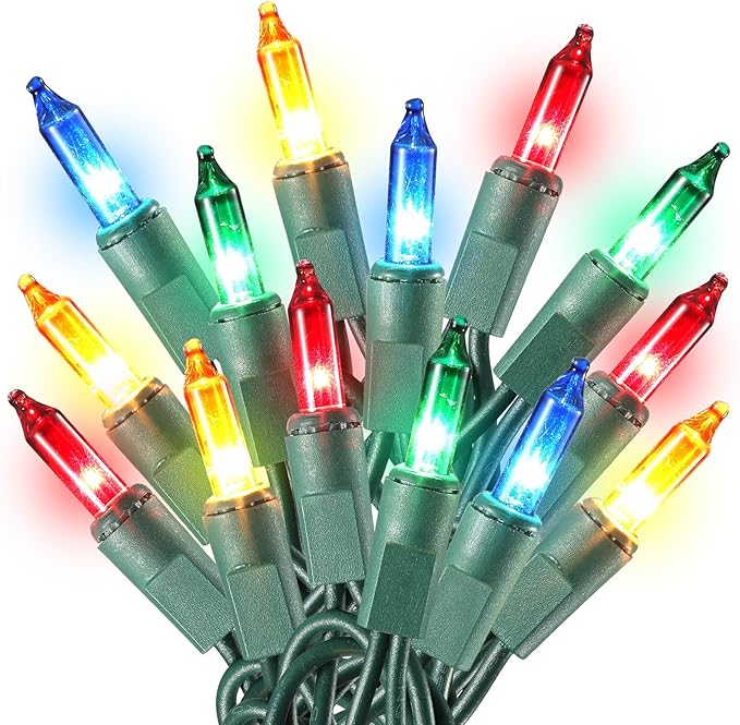 TIGOMOOV Multicolor Christmas Lights Plug in, 100 Count Multi Colored 21ft Christmas String Lights for Tree, Connectable Traditional Indoor String Lights with Green Wire Xmas Outdoor Decorations