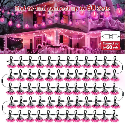 LAMPHOME Pink LED Outdoor String Lights, 26FT Patio Lights with 12+1 Shatterproof Edison Bulbs, UL Waterproof Connectable Dimmable Hanging Lights for Backyard Porch Garden Deck Balcony Decor