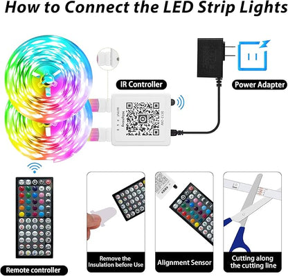 Ledagic Led Lights for Bedroom 200ft Music Sync Color Changing Led Strip Lights with 60 Key Remote and App Control RGB Led Light Strip for Home Party Room Decoration (2 * 100ft)