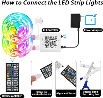 GANZQH Led Lights for Bedroom 200FT, RGB Led Strip Lights Color Changing Indoor, Music Sync Led Light Strip with Remote & App Control, DIY Fancy Led Lights for Room Decor Ambient Lighting (2 * 100FT)