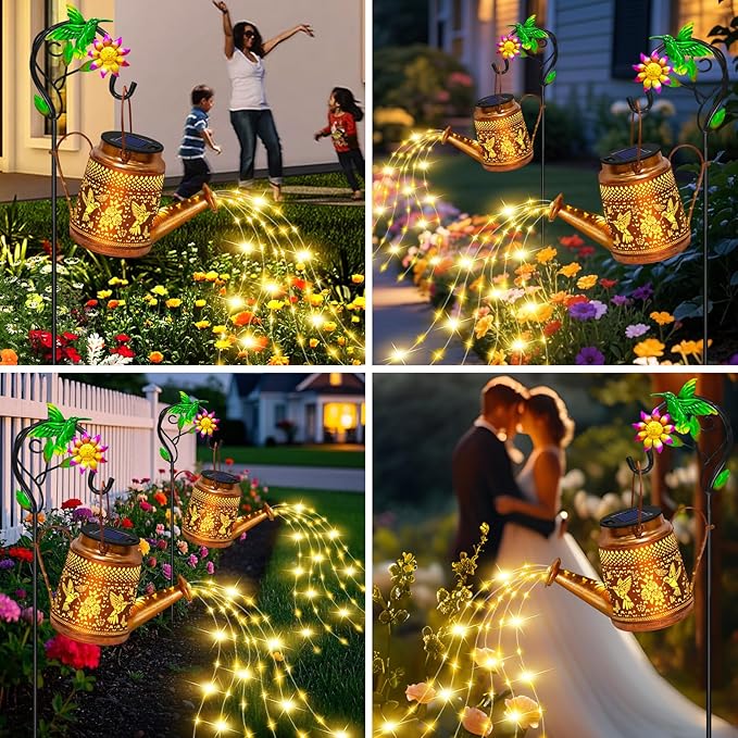 Mothers Day Gifts Solar Lights Outdoor Waterproof Garden Decor,Solar Watering Can Lights Hummingbird lanterns,Birthday Gift for Mom Women,Decorative Hanging Fairy String Light for Yard Art Patio Porch