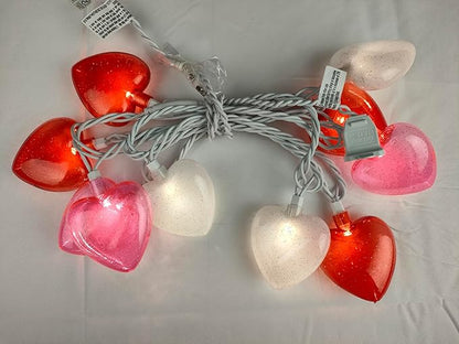 8.5ft Valentine’s Day Heart String Lights Plug in, Valentines Lights with 10 LED Red Pink White Shatterproof Bulbs, Fairy Lights for Indoor Outdoor Home Decor Wedding Party Birthday, Warm White