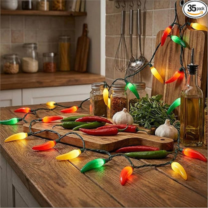 13.6Ft Multicolor Chili Pepper String Lights, 35 LED Red Green Yellow Jalapeno Lights, Plug-in Decorative Lights, Waterproof for Cinco de Mayo, Mexican Fiesta, Home Patio Party Christmas Tree Decor