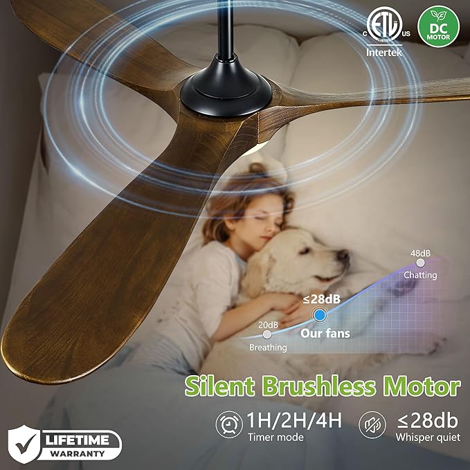 Haipeel 60 Inch Ceiling Fans with Lights, Propeller Solid Wood Ceiling Fans with Light and Remote Control for Outdoor Ceiling Fan with Light for Patio Farmhouse, DC ETL Listed, Oil Rubbed Bronze