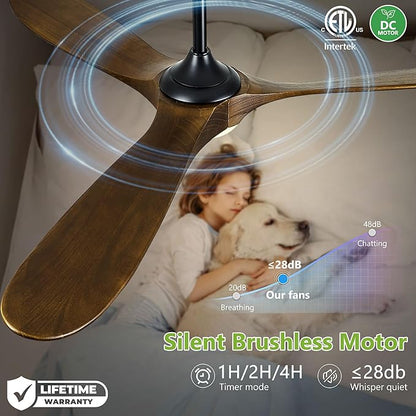 Haipeel 60 Inch Ceiling Fans with Lights, Propeller Solid Wood Ceiling Fans with Light and Remote Control for Outdoor Ceiling Fan with Light for Patio Farmhouse, DC ETL Listed, Oil Rubbed Bronze