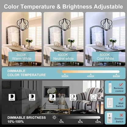 CHYING Modern Black Chandelier with Remote Control, 10-Light 70W 3-Color Temperature Dimmable LED Chandelier for Dining Room, Hanging Adjustable Pendant Light for Living Room Kitchen Entryway Foyer