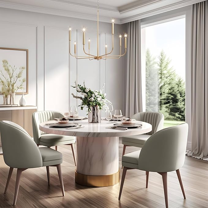 LALUZ 8-Light Gold Chandelier, 31.5'' Large Farmhouse Dining Room Light Fixture Over Table, Modern Chandeliers Hanging Lights Fixtures for Living Room Foyer Staircase High Ceilings