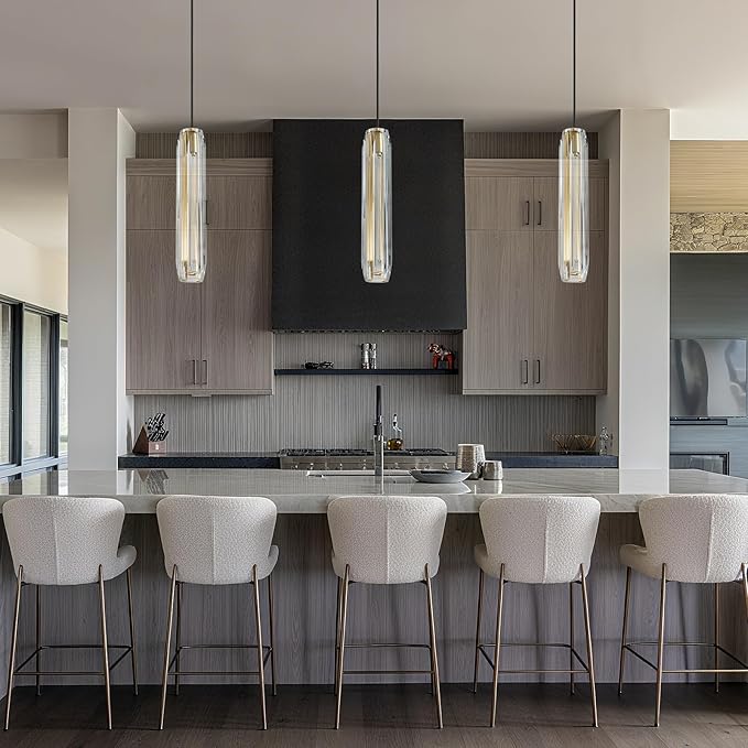 Modern Clear Crystal Pendant Light – Adjustable Ceiling Lamp with Dimmable LED Bulbs, Energy-Efficient Lighting for Kitchen Island, Dining Room, Bathroom, and Bedroom (14.95", 2 Bulbs)