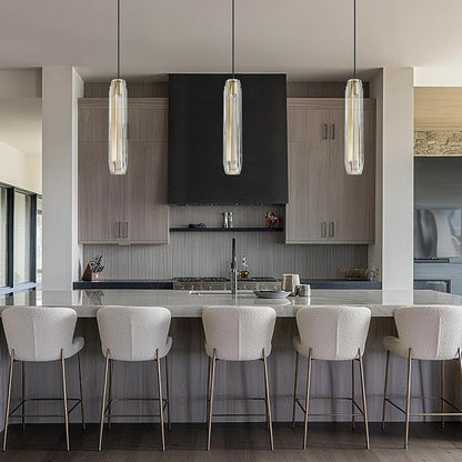 Modern Clear Crystal Pendant Light – Adjustable Ceiling Lamp with Dimmable LED Bulbs, Energy-Efficient Lighting for Kitchen Island, Dining Room, Bathroom, and Bedroom (14.95", 2 Bulbs)