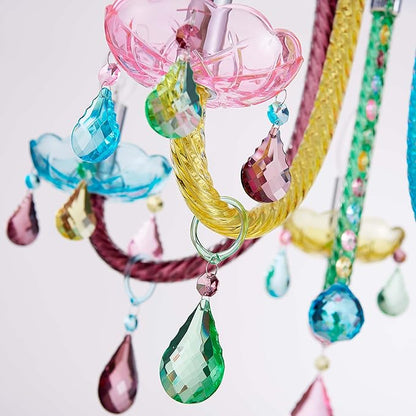 5-Light Children Candle Chandeliers, Modern Candy Design Flushmount Light Fixture for Bedroom, Dining Room, Kitchen, Bathroom, D22×H16 inch, Clear Rainbow Color Finish & K9 Crystal