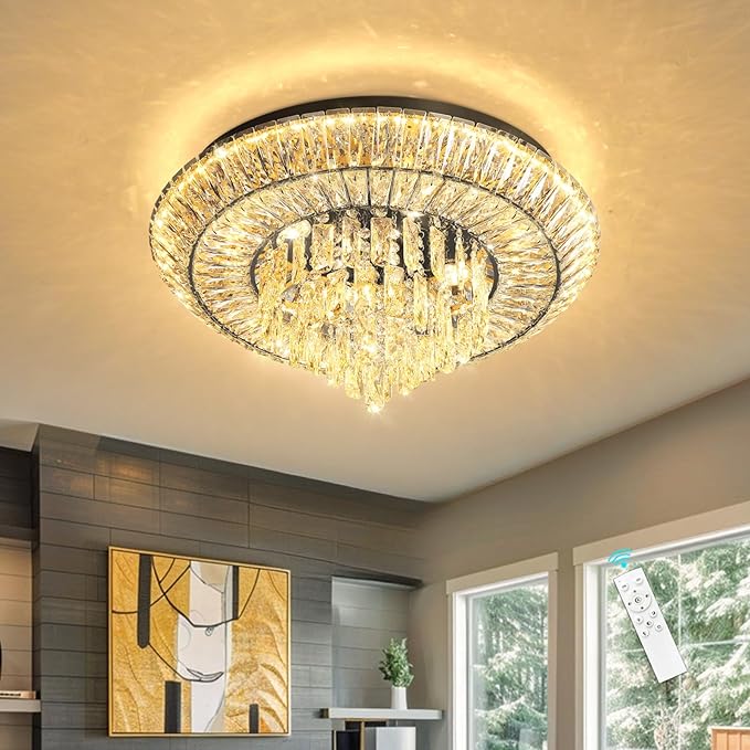 Modern LED Chandelier Crystal Ceiling Light Fixture Raindrop Chandeliers Dimmable Lighting for Living Room Dining Room Entryway Bedroom Black