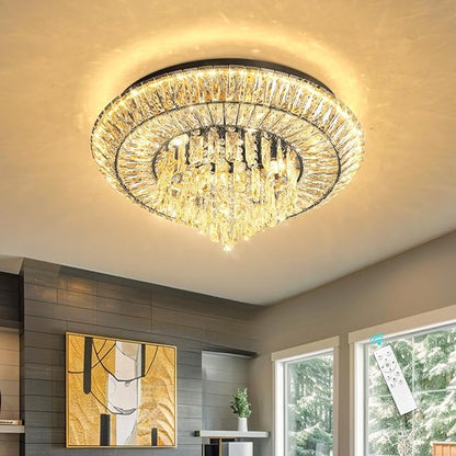 Modern LED Chandelier Crystal Ceiling Light Fixture Raindrop Chandeliers Dimmable Lighting for Living Room Dining Room Entryway Bedroom Black