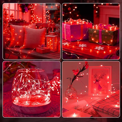 AIKEI 6 Pack LED Fairy Lights with Timer Battery Operated, Mini String Lights with Remote Waterproof 7ft 20 Led Firefly Starry Lighting for Wedding Party Bedroom Garden Christmas Decoration Red