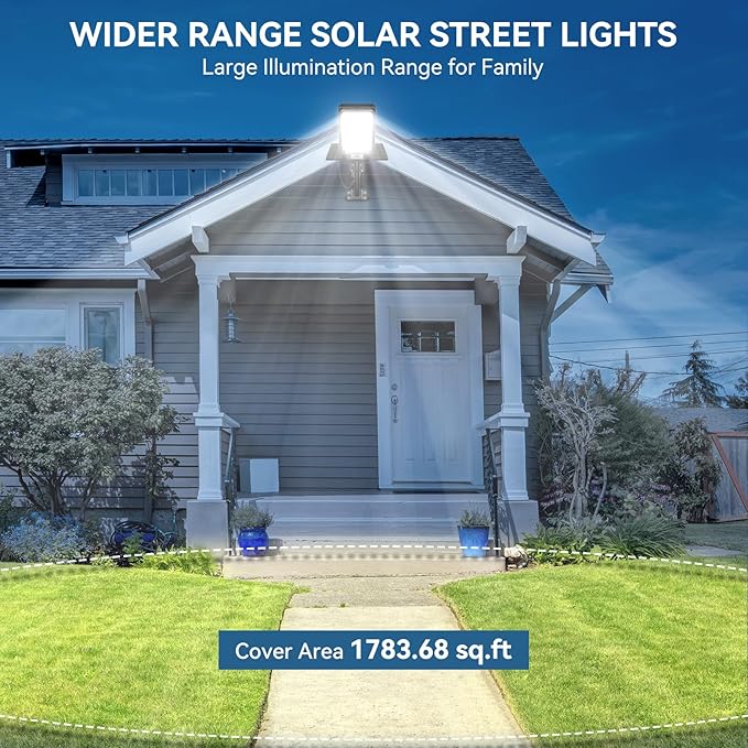 VOOJOY 9000W Solar Street Lights Outdoor, 7000K Solar Light Outdoor LED Street Light Dusk to Dawn, LED Wide Angle Lamp with Motion Sensor and Remote Control for Parking Lot, Yard