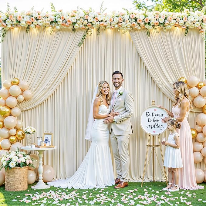 4 Panels Beige Backdrop Curtain for Wedding Parties Wrinkle Free Beige Photo Curtains Backdrop Drapes Fabric Decoration for Baby Shower Photoshoot 20ft(W) x 10ft(H)