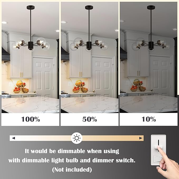 Bagood 5-Light Globe Sputnik Chandelier Black Mid Century Sputnik Chandeliers Dimmable Globe Pendant Light Matte Black Finished with Clear Glass Lampshade Chandeliers for Dining Room