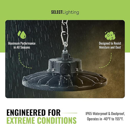 UFO LED High Bay Shop Light, 100W/85W/70W Selectable, 14500 Lumen, Multi-CCT (3000K/4000K/5000K), IP65 Waterproof, UL Certified Warehouse & Garage Lighting (10–20ft Mount)