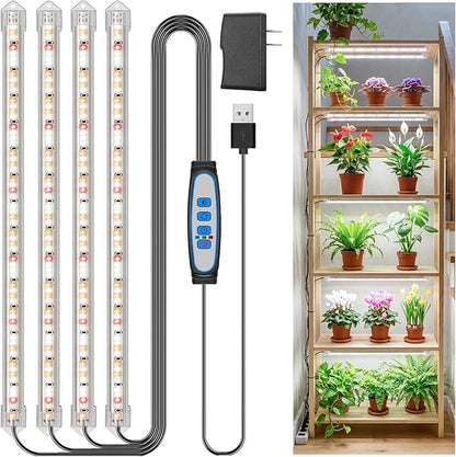 Kullsinss Grow Lights for Indoor Plants, 16" Full Spectrum Plant Grow Light Strip with Upgrade Timer 6/12/16 Hrs, 3 Spectrum Modes, 240 LEDs Sunlike Growing Lamp for Seedlings Hydroponics Succulent