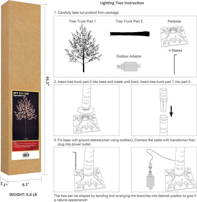 Lightshare Lighted Gypsophila Tree 6FT 176 LED Artificial Baby Breath Flowers with Lights for Wedding Home Christmas Holiday Decoration (Gypsophila Tree)