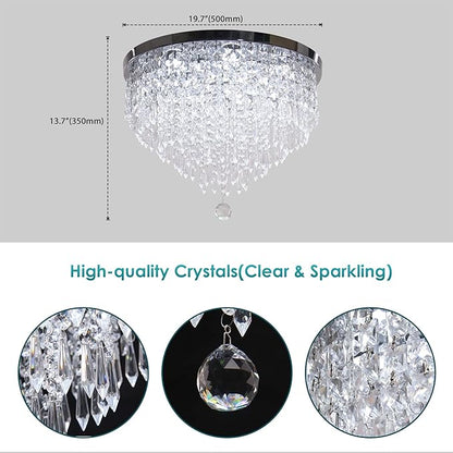 19.7" Modern Crystal Chandeliers LED 5 Tier Crystal Ceiling Light Fixture Flush Mount Round Ceiling Chandeliers for Dining Room Bedroom, 6500 K Cool White