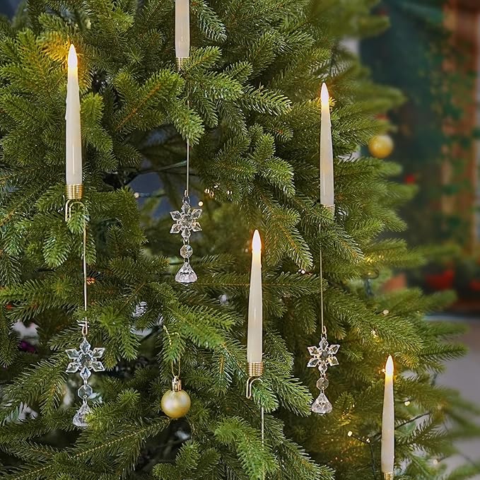 12PCS Flameless Christmas Tree Candles with Remote，Battery Operated Flickering Candles Christmas Tree Lights,LED Taper Candle for Home Parties Birthday Gift with Snowflake Hook(Ivory)