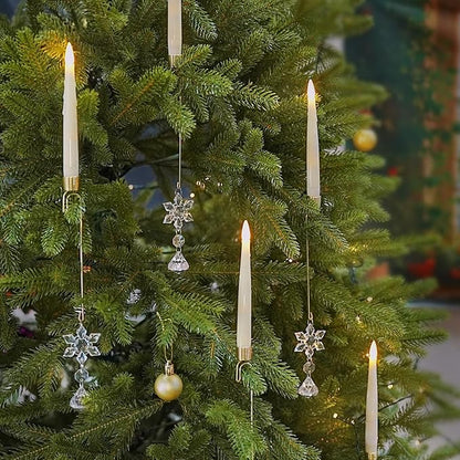 12PCS Flameless Christmas Tree Candles with Remote，Battery Operated Flickering Candles Christmas Tree Lights,LED Taper Candle for Home Parties Birthday Gift with Snowflake Hook(Ivory)