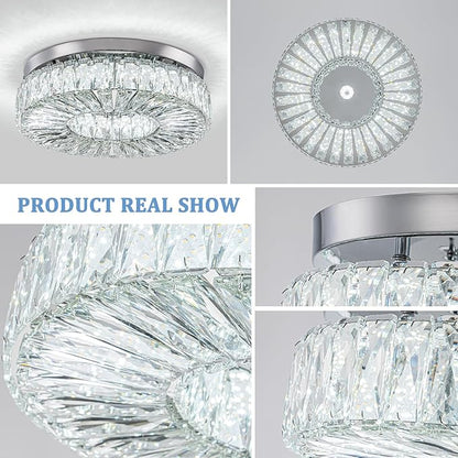 16.5" Crystal Chandelier LED Modern Flush Mount Ceiling Light Fixtures Round Ring Luxury Large Chandelier for Living Room Bedroom Dining Room Entrance (Cool white-16.5")