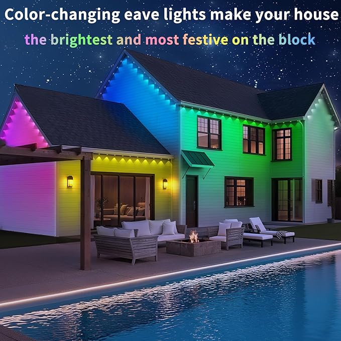 150FT Permanent Outdoor Lights, Smart RGB Eaves Lights with App/Remote Control, LED IP67 Waterproof Outdoor Lighting for Halloween Christmas Holidays Daily Party House Roof Lighting
